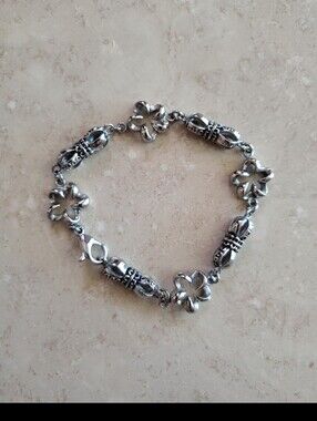 Bali Cylinder Link Silver Floral Bracelet - Flower Design Chain